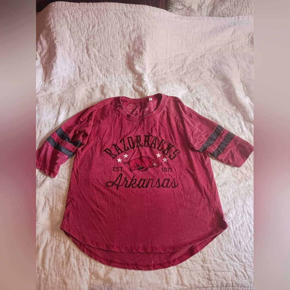 Distressed Arkansas Razorbacks Womens XL Jersey Tee Pressbox Royce Apparel Used